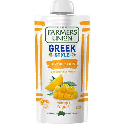 Farmers Union Greek Style Yoghurt Pouch Hint Of Real Mango 130g