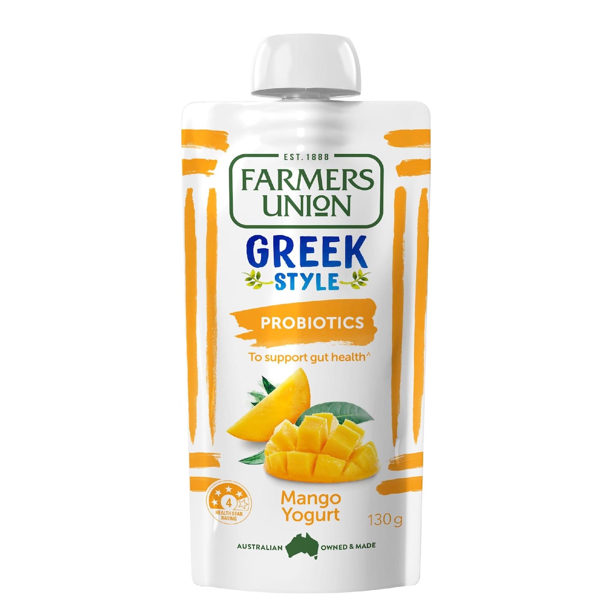 Farmers Union Greek Style Yoghurt Pouch Hint Of Real Mango 130g