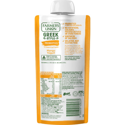 Farmers Union Greek Style Yoghurt Pouch Hint Of Real Mango 130g