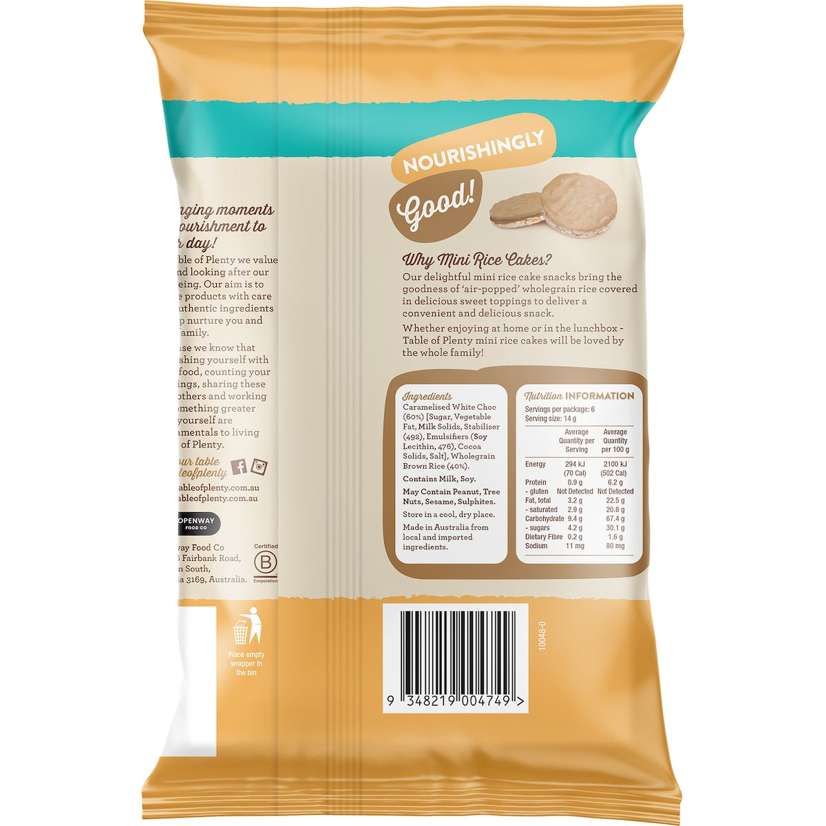 Table Of Plenty Mini Rice Cakes Snack Packs Caramel White Choc 6 Pack