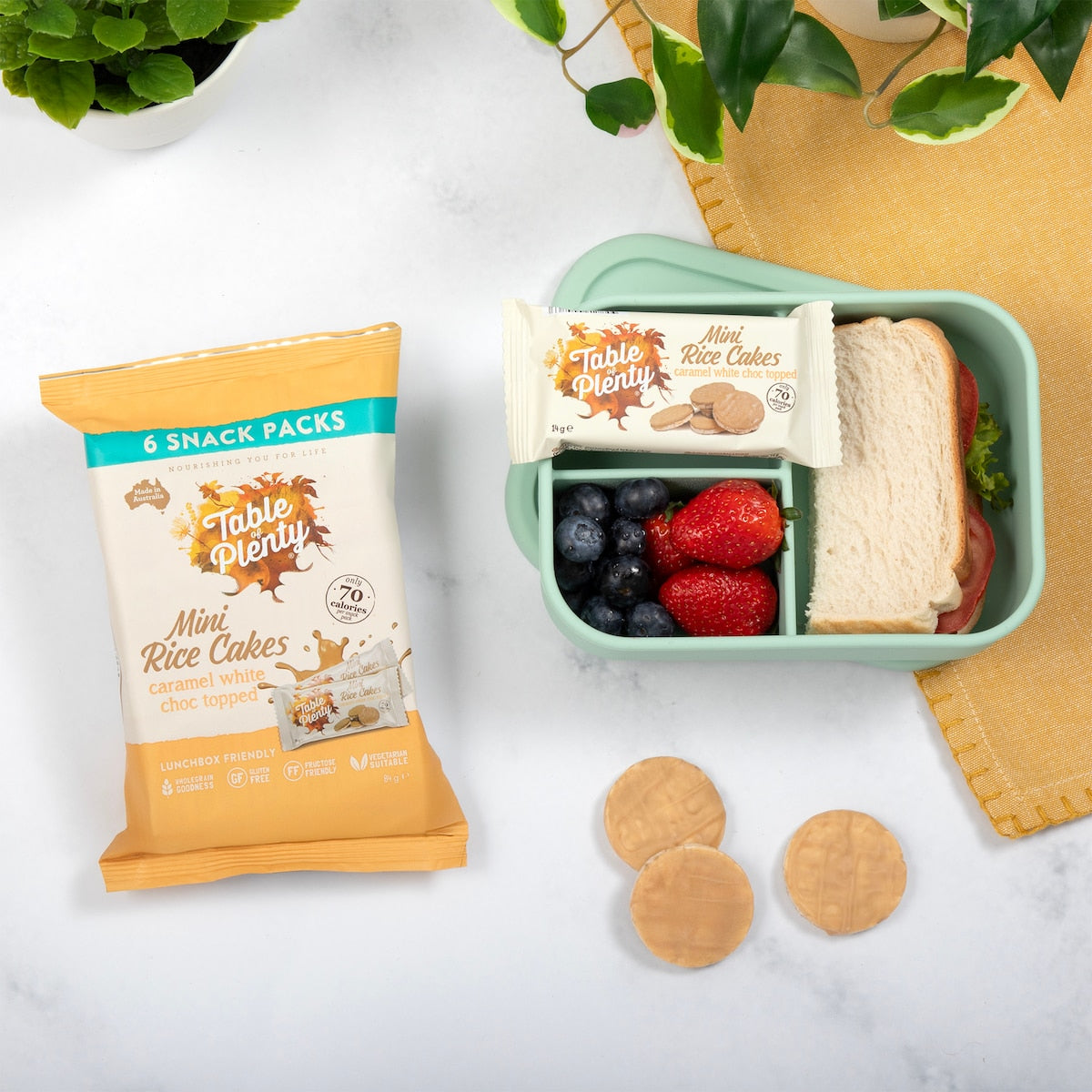 Table Of Plenty Mini Rice Cakes Snack Packs Caramel White Choc 6 Pack