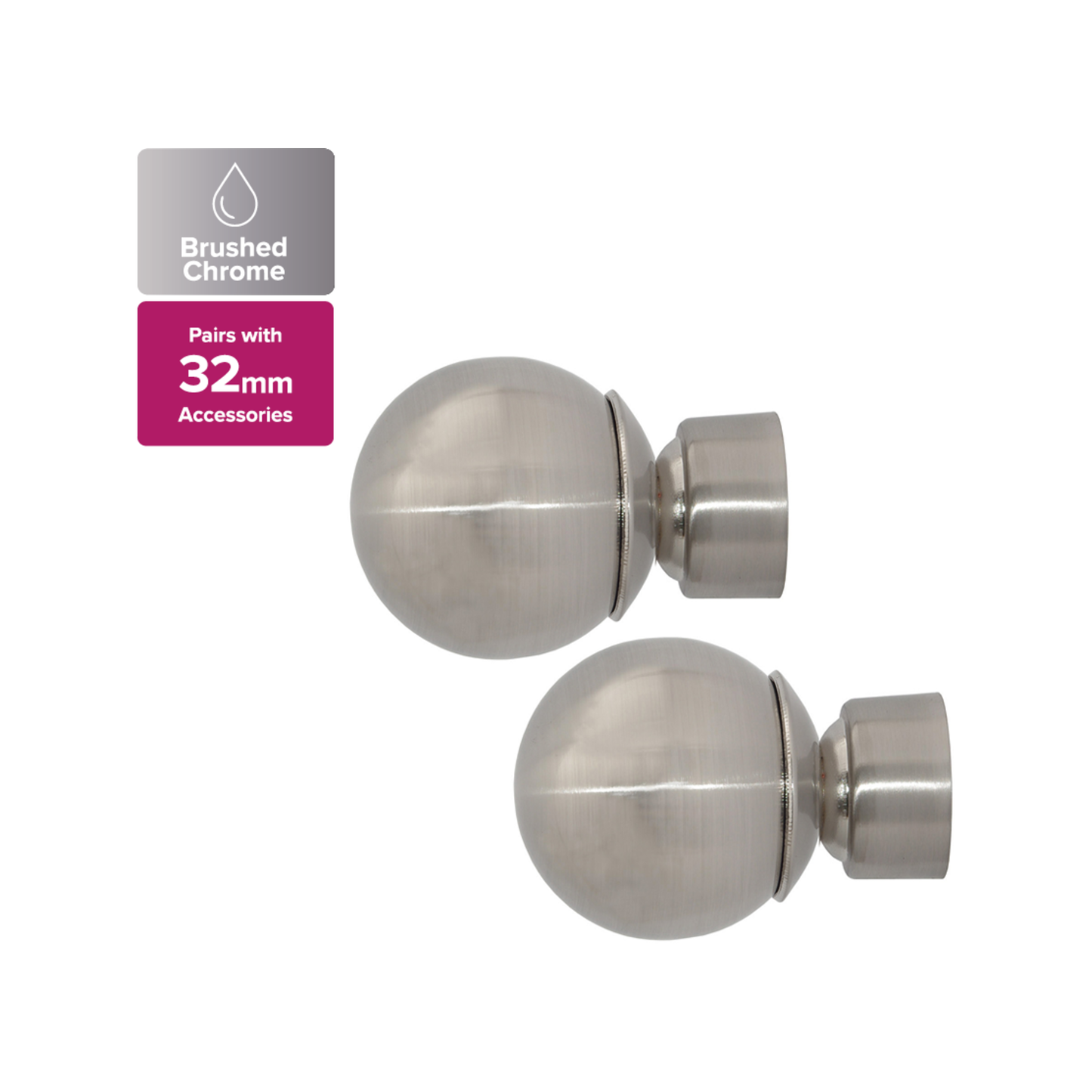 Pillar Brushed Chrome Ball Finials - 58mm - 2 Pack