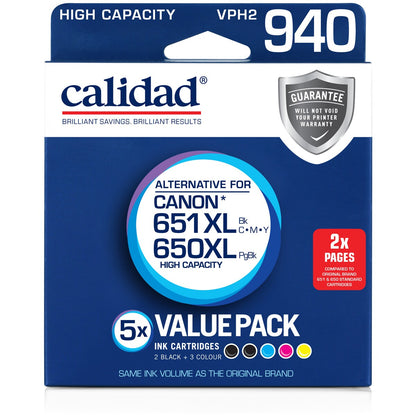 Calidad Canon 650 Xl & 651 Xl Ink Cartridges 5 Pack