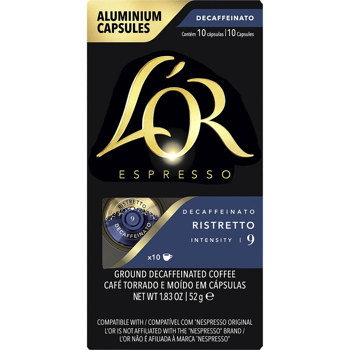 L'or Decaf Ristretto Coffee Pods Nespresso Compatible 10 Pack