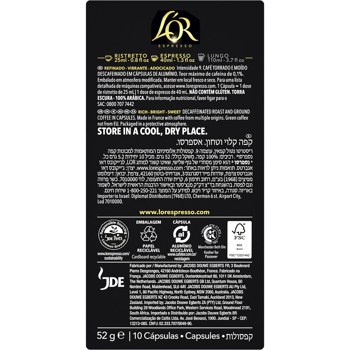 Lor Decaf Ristretto Coffee Pods Nespresso Compatible 10 Pack