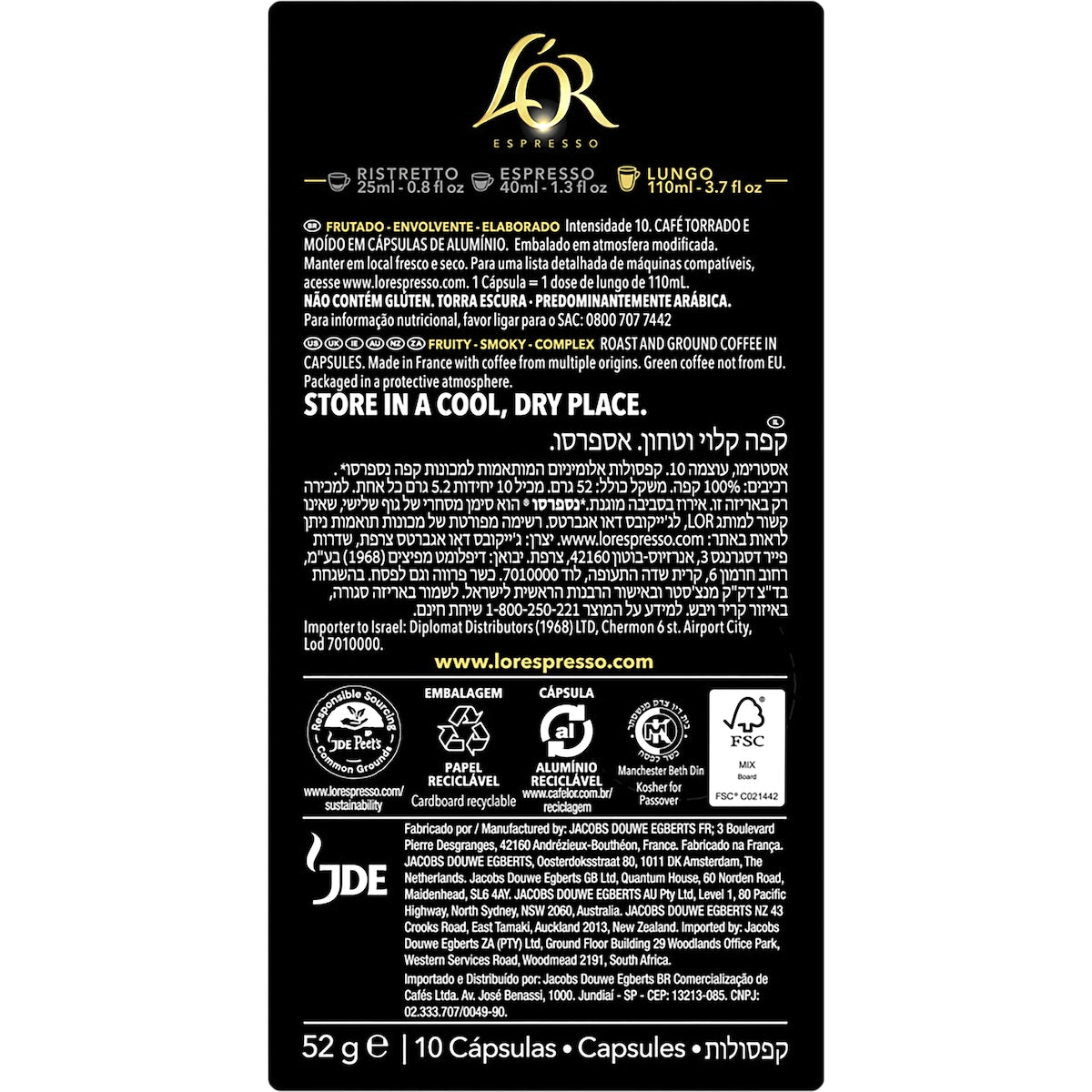 Lor Espresso Lungo Estremo Coffee Pods Nespresso Compatible 10 Pack