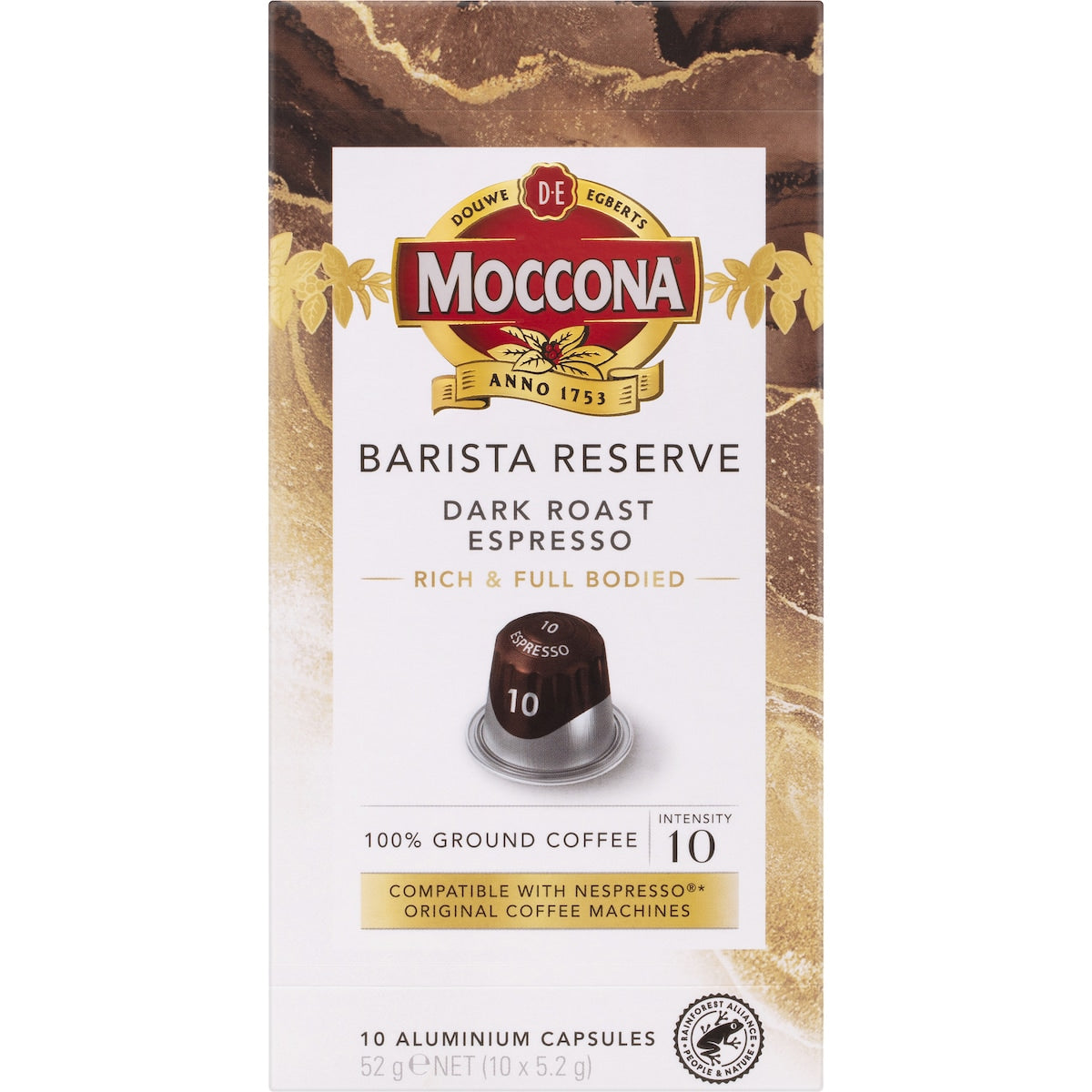 Moccona Barista Reserve Coffee Pods Intensity 10 Dark Espresso 10 Pack