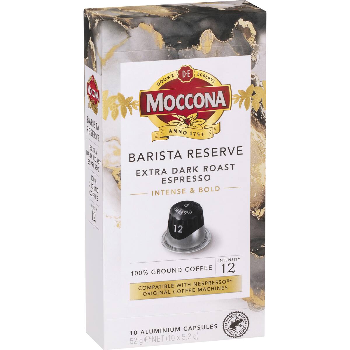 Moccona Barista Reserve Coffee Pods Intense 12 Extra Dark Espresso 10 Pack