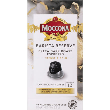 Moccona Barista Reserve Coffee Pods Intense 12 Extra Dark Espresso 10 Pack