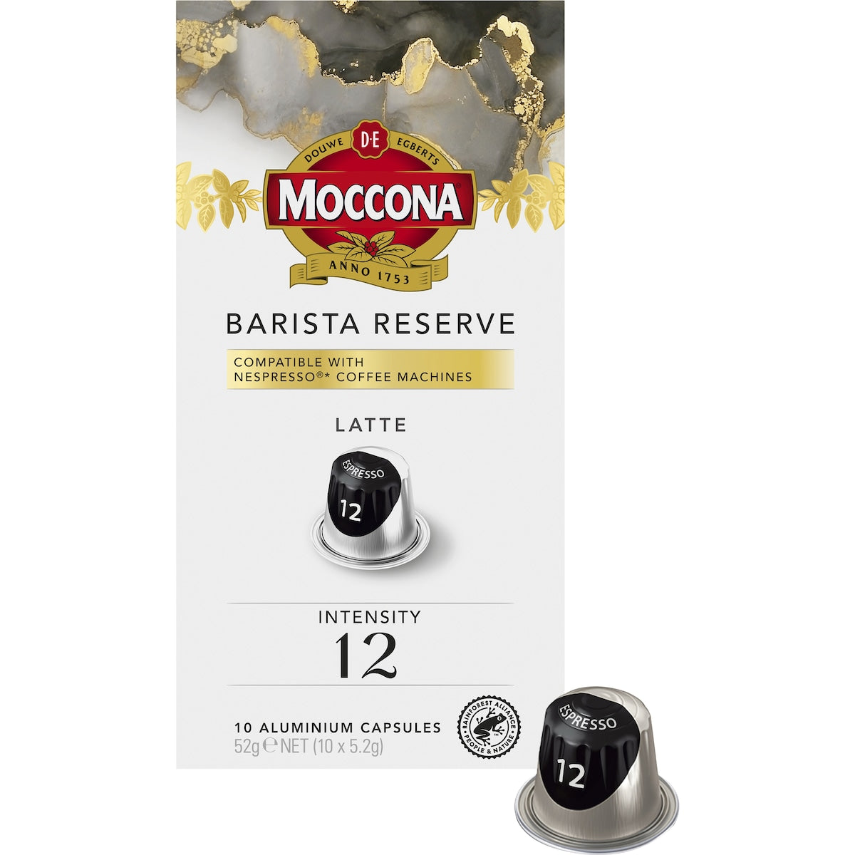Moccona Barista Reserve Coffee Pods Intense 12 Extra Dark Espresso 10 Pack
