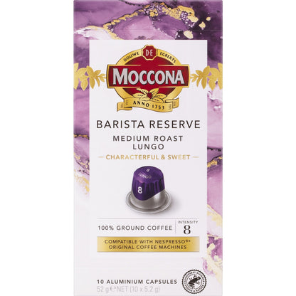 Moccona Barista Reserve Coffee Pods Intensity 8 Medium Roast Lungo 10 Pack