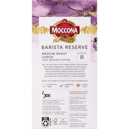 Moccona Barista Reserve Coffee Pods Intensity 8 Medium Roast Lungo 10 Pack