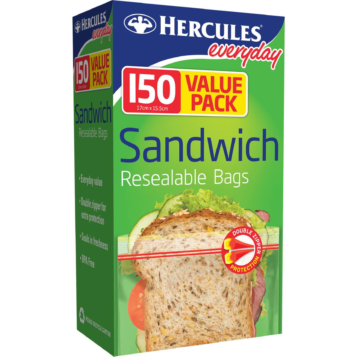 Hercules Resealable Everyday Sandwich Bags 150 Pack