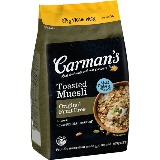 Carman's Muesli Toasted Original Fruit Free 875g