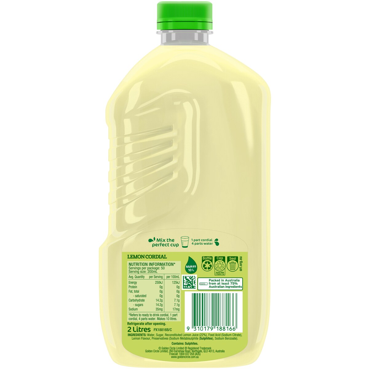 Golden Circle Cordials Lemon Cordial 2l