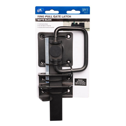 Zenith Matte Black Ring Pull Gate Latch - 115 x 32 x 210mm
