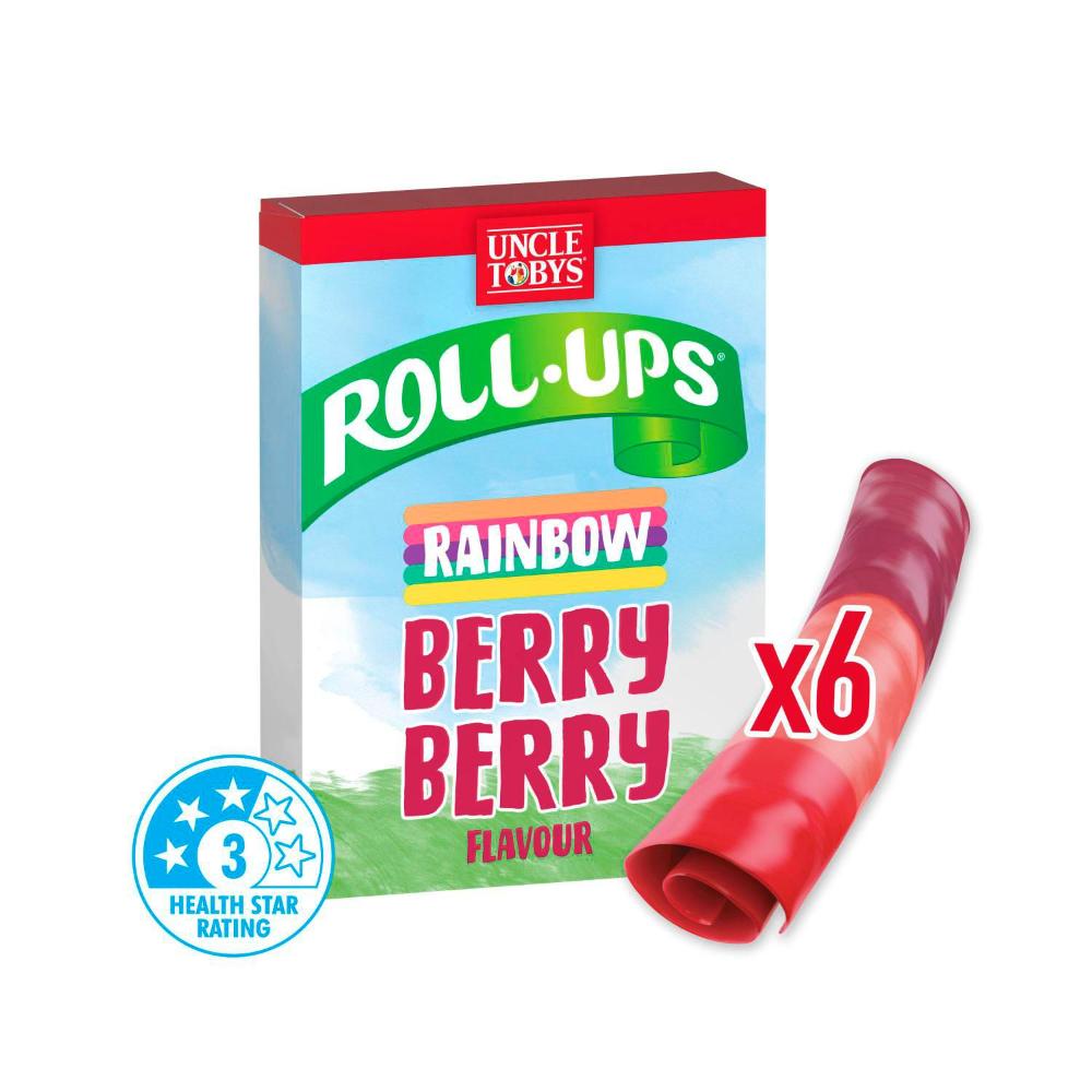 Uncle Tobys Roll-ups Rainbow Berry Lunchbox Snacks Made With Real Fruit - 94g