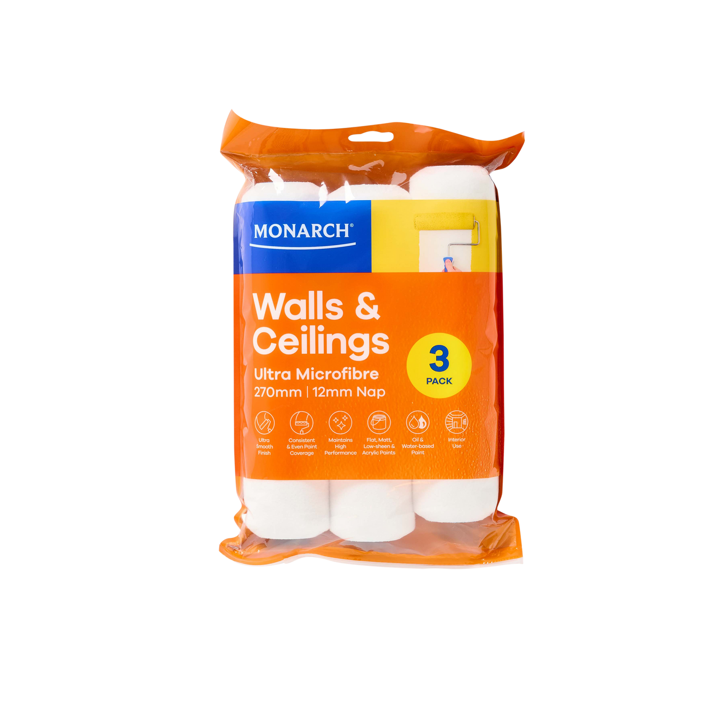 Monarch Roller Covers - 270mm - 12mm Nap - 3 Pack