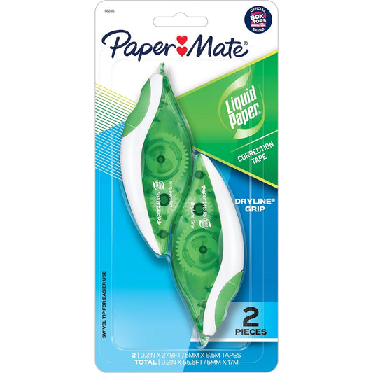 Paper Mate Liquid Paper Dryline Grip White Out Correction Tape 2 Pack