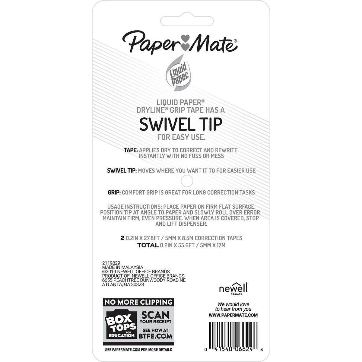 Paper Mate Liquid Paper Dryline Grip White Out Correction Tape 2 Pack