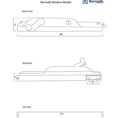 Remsafe Stainless Steel Window Winder - Key Operated - 280mm - White