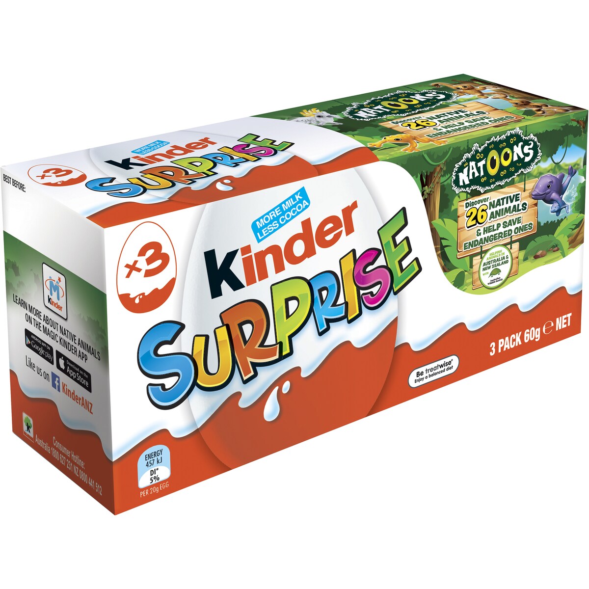 Kinder Surprise Milk Chocolate Egg with Natoons Toy 3 pack