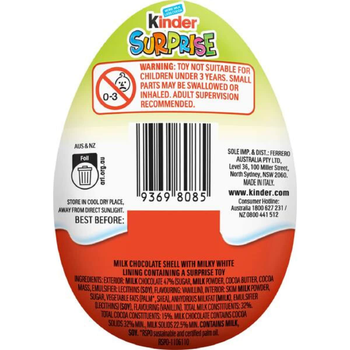 Kinder Surprise Milk Chocolate Egg 60g 3 Pack