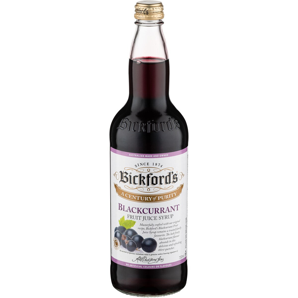 Bickford's Blackcurrant Fruit Juice Syrup 750mL