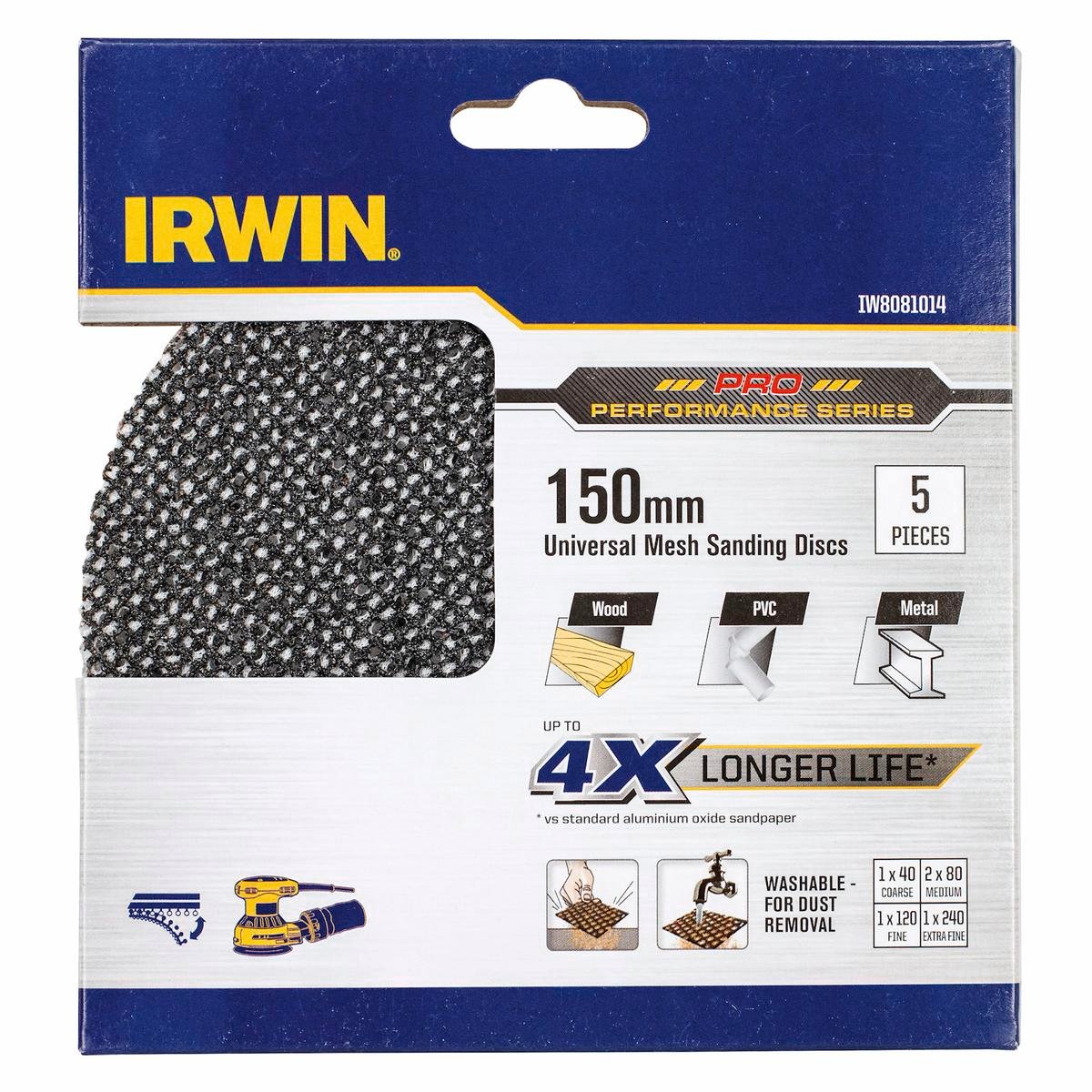 Irwin Orbital Sanding Disc - 150mm - Silicon Carbide - Mixed Grit 5 Pack