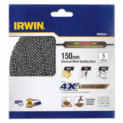 Irwin Orbital Sanding Disc - 150mm - Silicon Carbide - Mixed Grit 5 Pack