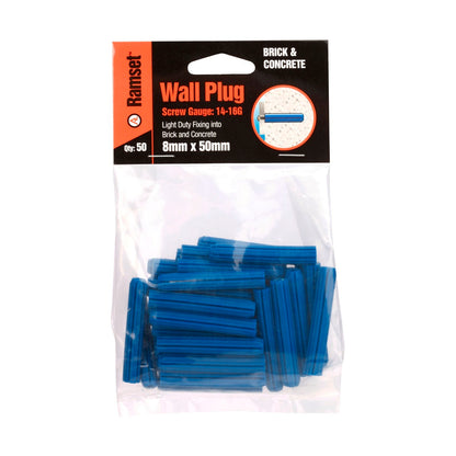 Ramset Blue Wall Plugs - 8 x 50mm - 50 Pack