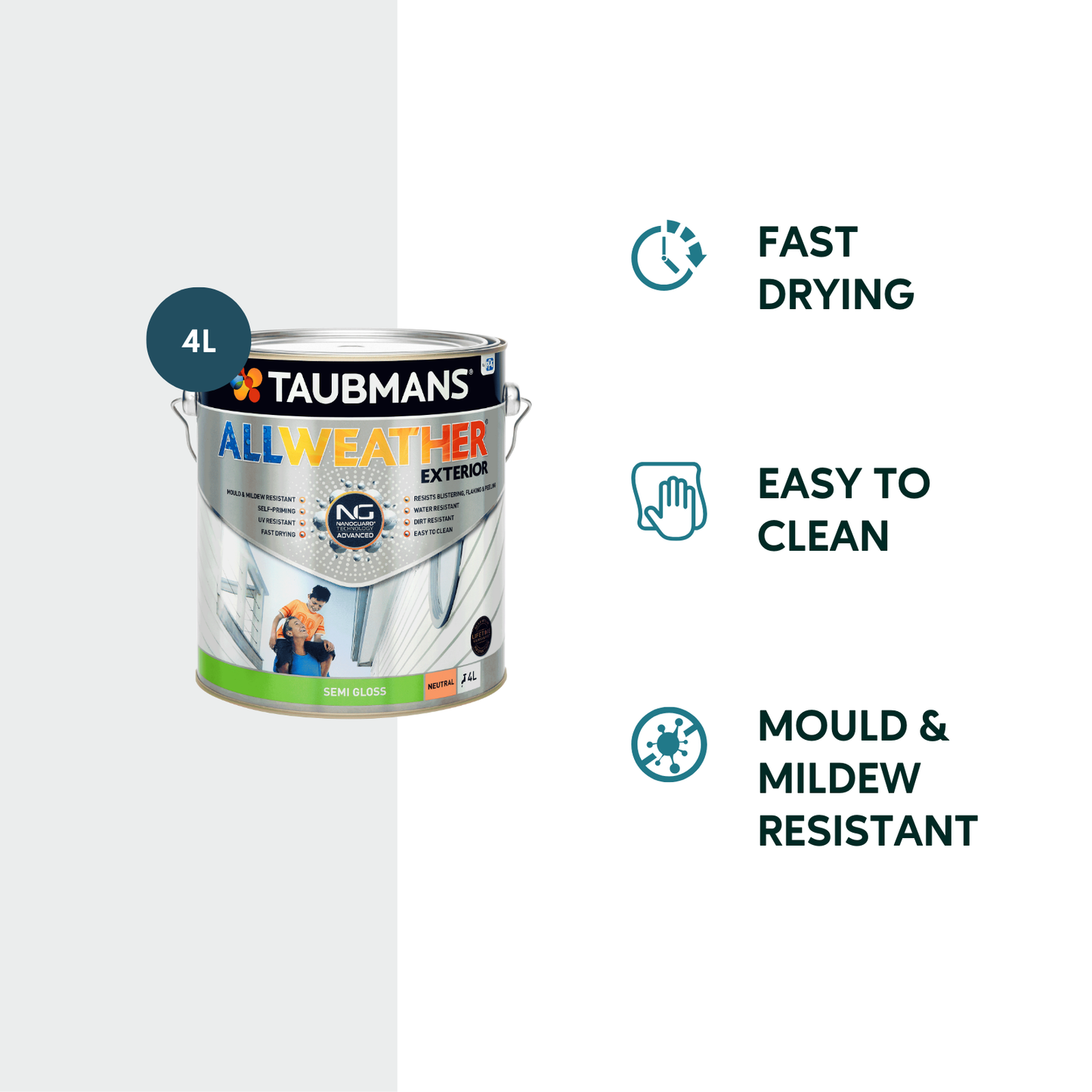 Taubmans All Weather Exterior Paint - 4L - Neutral - Semi Gloss