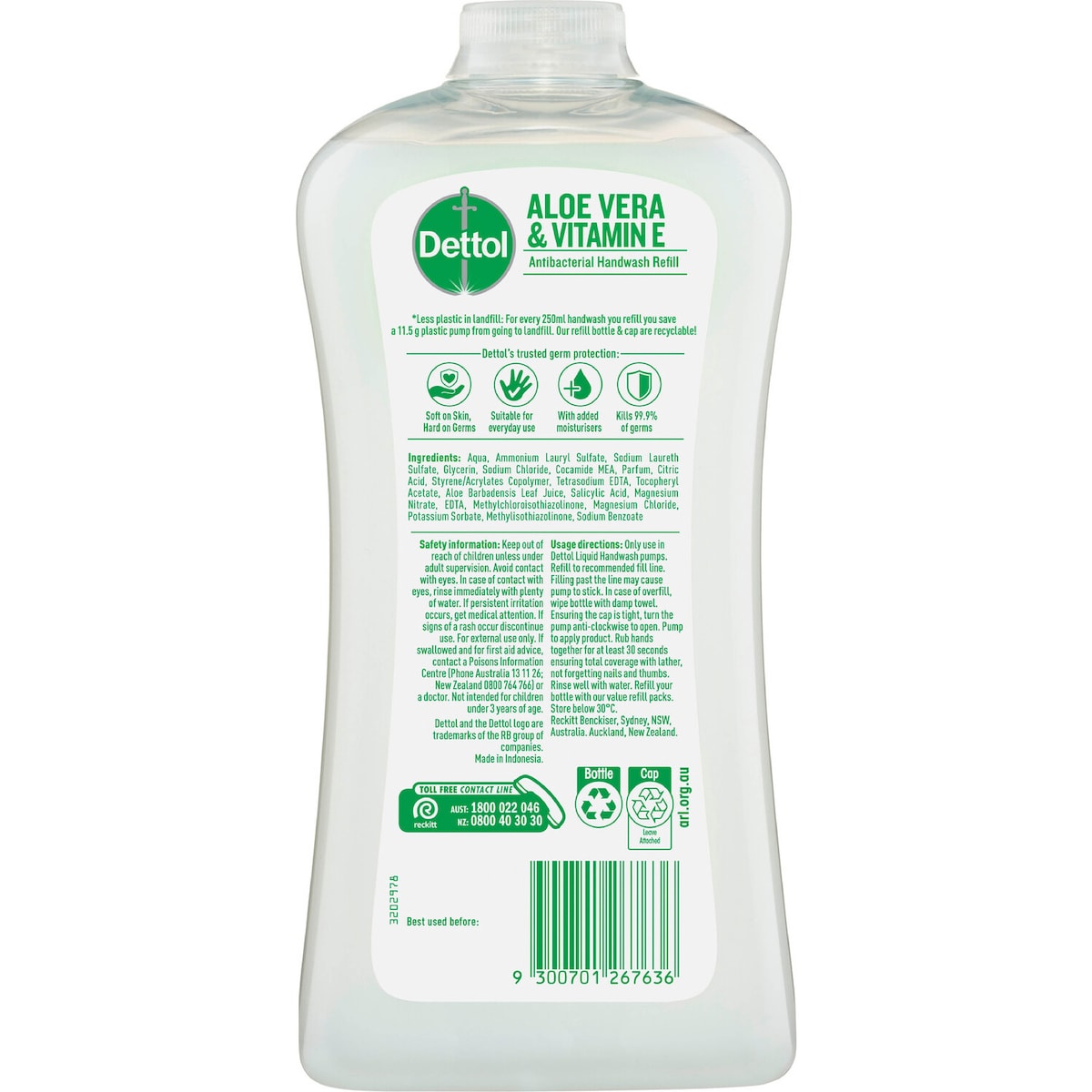 Dettol Antibacterial Liquid Hand Wash Hand Soap Refill Aloe Vera 950ml