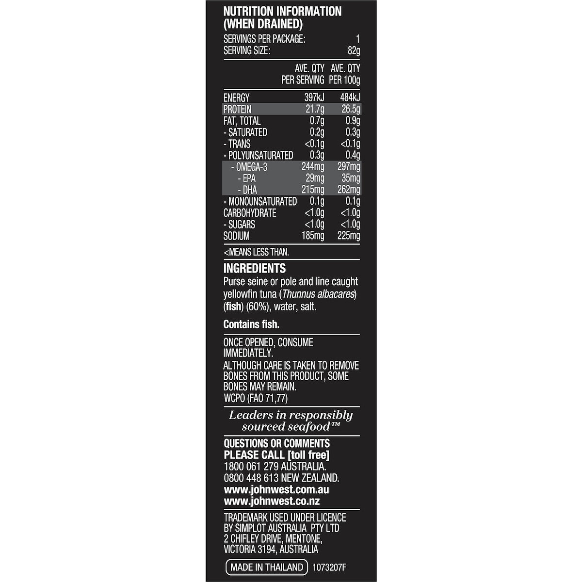 John West Yellowfin Tuna Slices In Springwater 125g