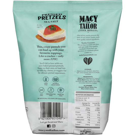 Macy and Tailor Oven Baked Pressed Pretzels Sea Salt 180g