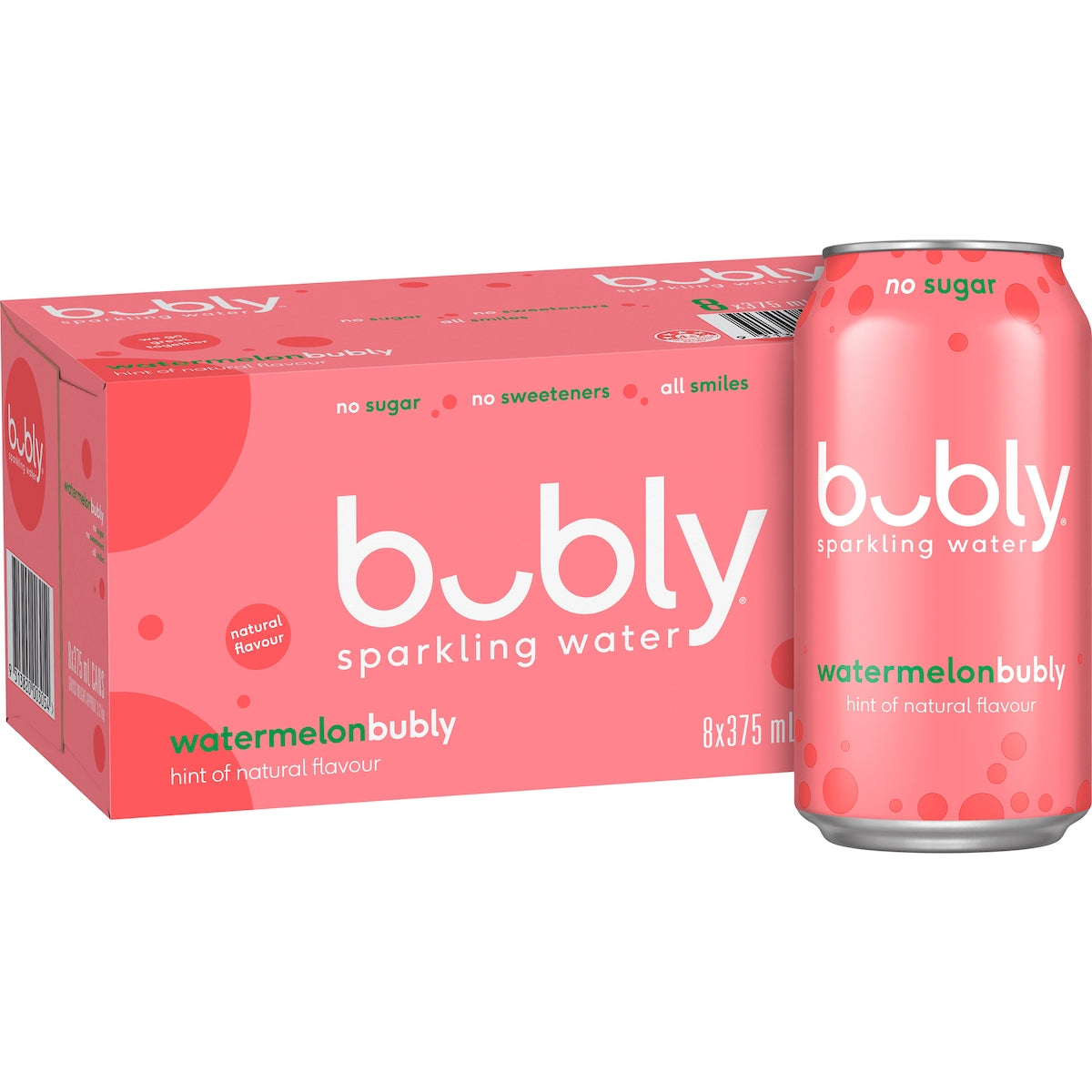 Bubly Watermelon Sparkling Water No Sugar Multipack Cans 375ml X 8 Pack