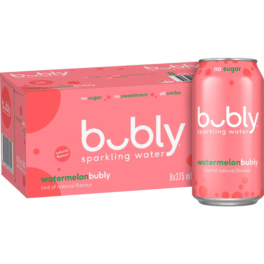 Bubly Watermelon Sparkling Water No Sugar Multipack Cans 375ml X 8 Pack