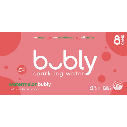 Bubly Watermelon Sparkling Water No Sugar Multipack Cans 375ml X 8 Pack