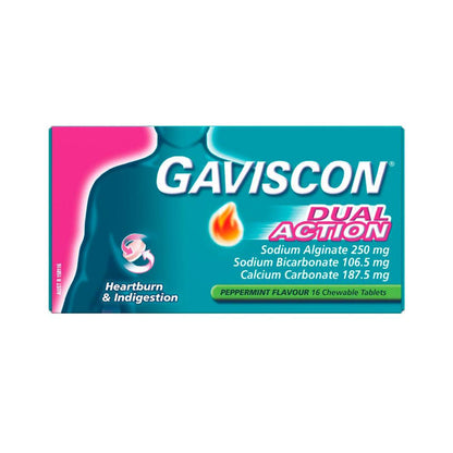 Gaviscon Dual Action Chewable Tablets Heartburn & Indigestion Relief Pe ... 16 pack