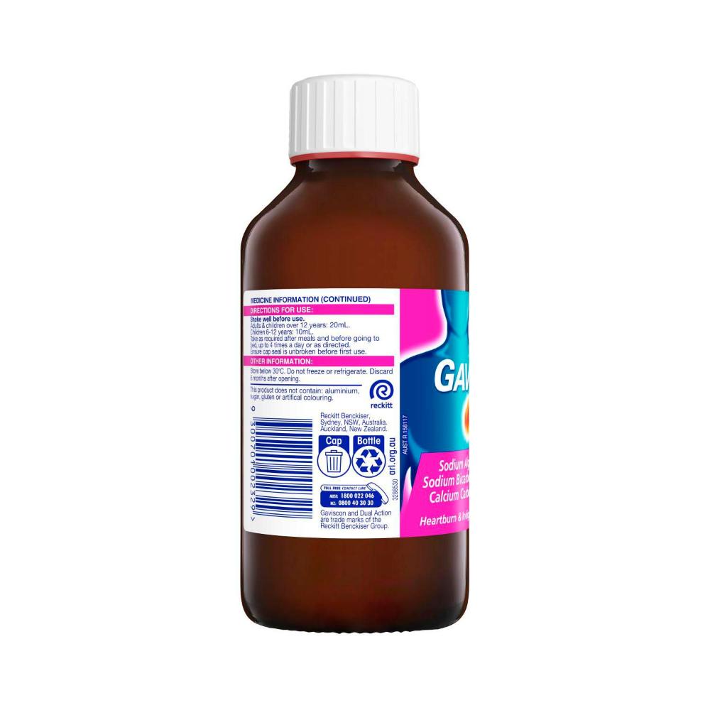Gaviscon Dual Action Liquid Peppermint Heartburn And Indigestion Relief - 300mL