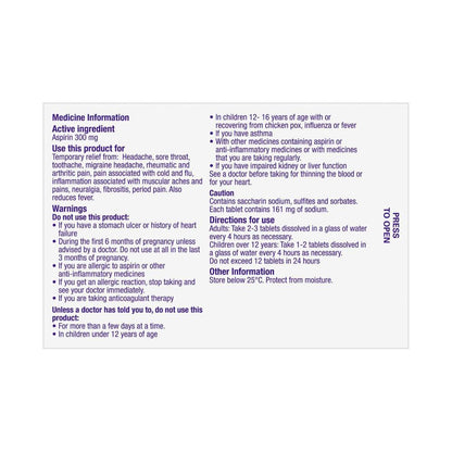 Aspro ear Pain Relief Aspirin 24 Soluble Effervescent Tablets - 1 Pack