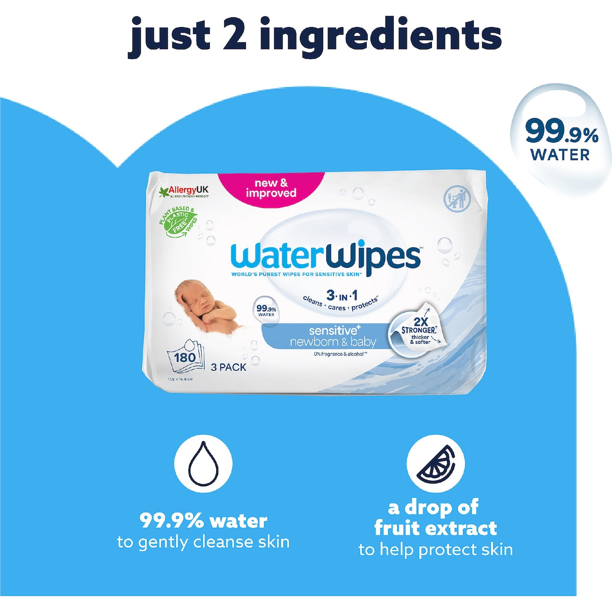 Waterwipes Baby & Newborn Sensitive Wipes 180 Pack
