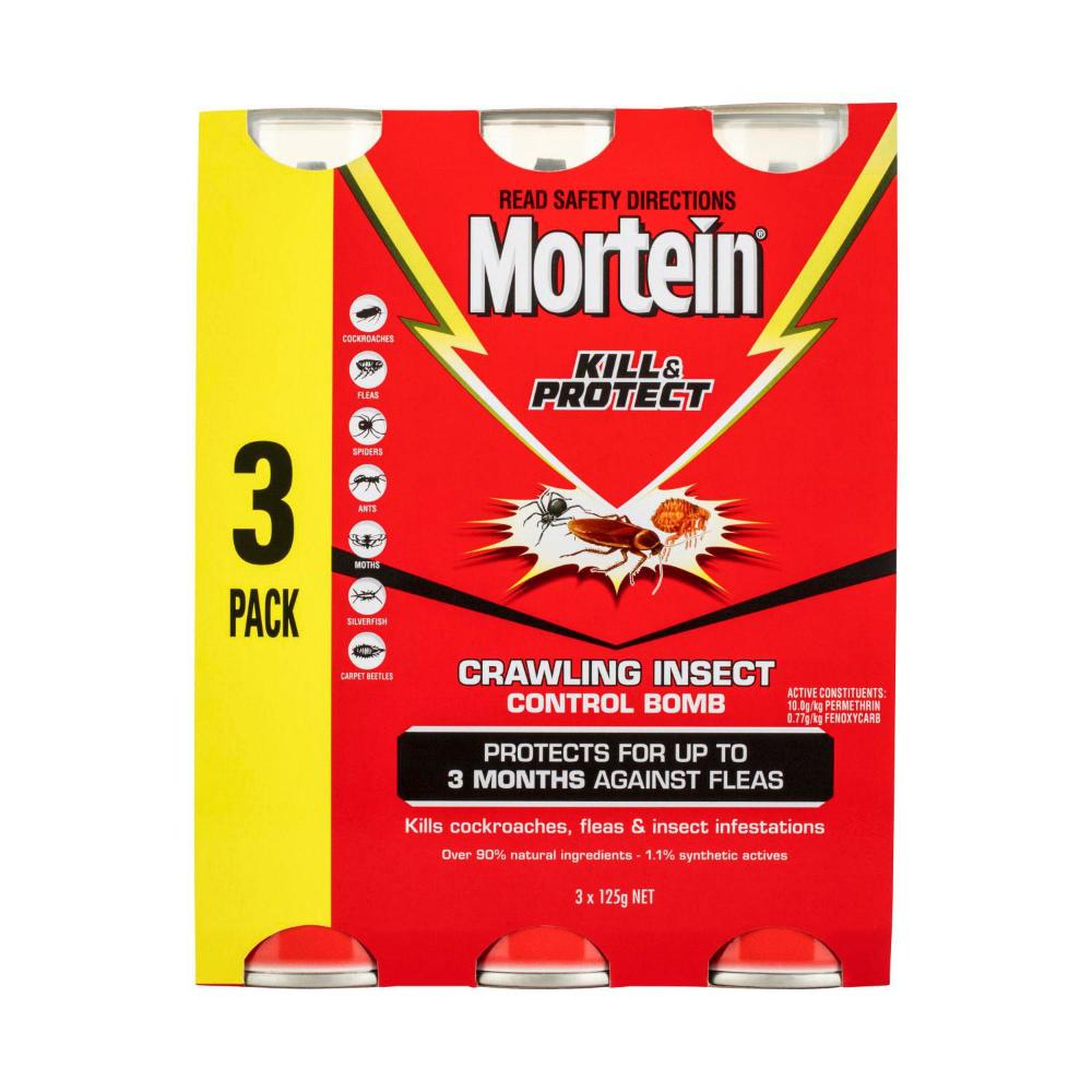 Mortein Kill & Protect Crawling Insect Control Bomb 125g - 3 Pack