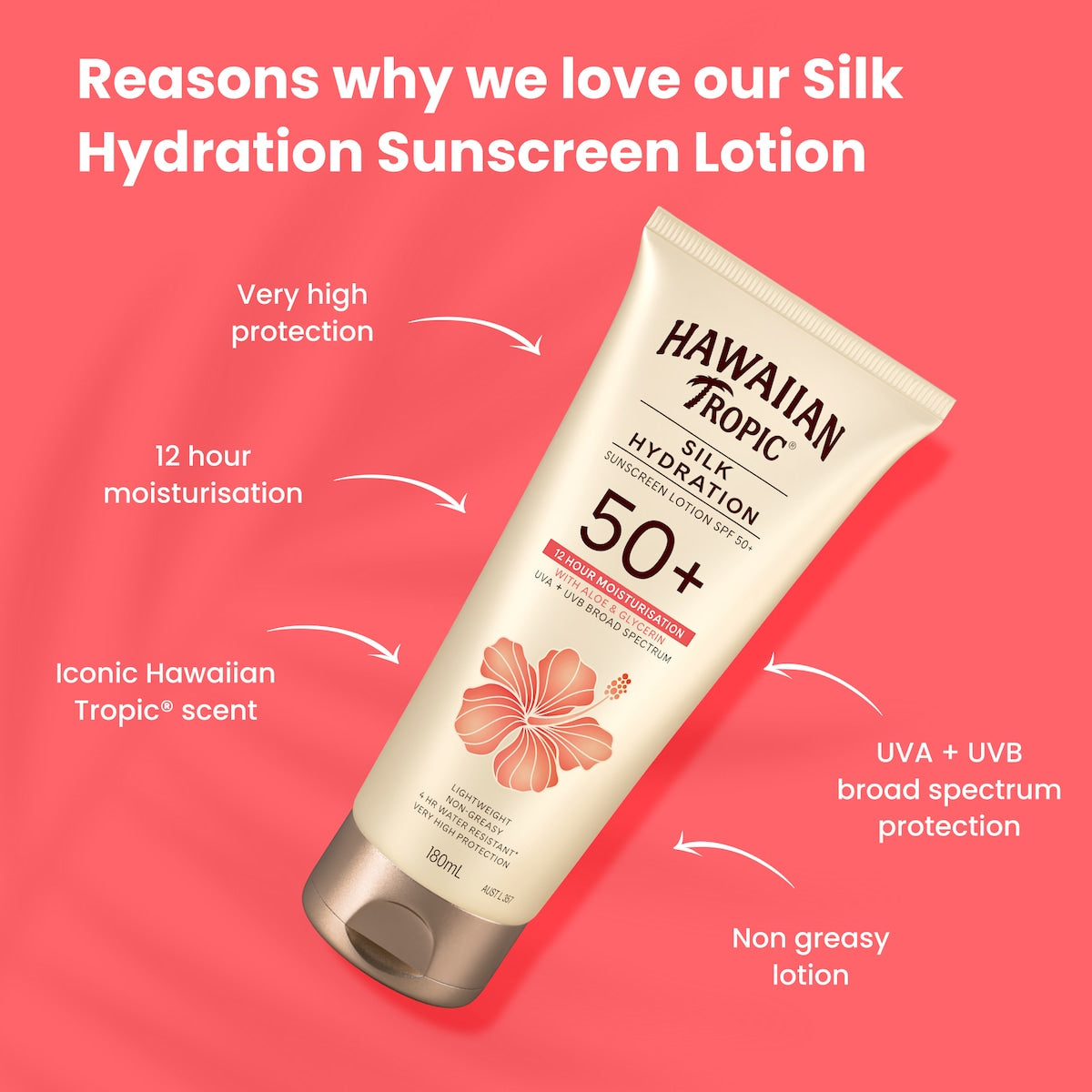 Hawaiian Tropic Spf 50+ Silk Hydration Sunscreen Lotion 180ml