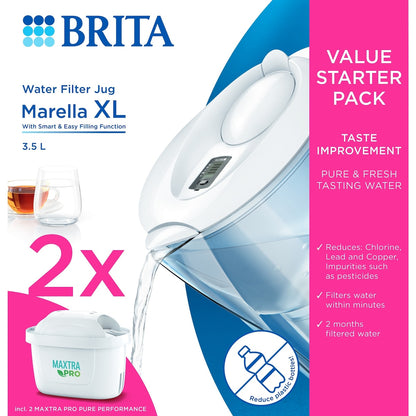 Brita Water Filter Jug Starter Pack Marella Xl 3.5l With 2 Filters Each