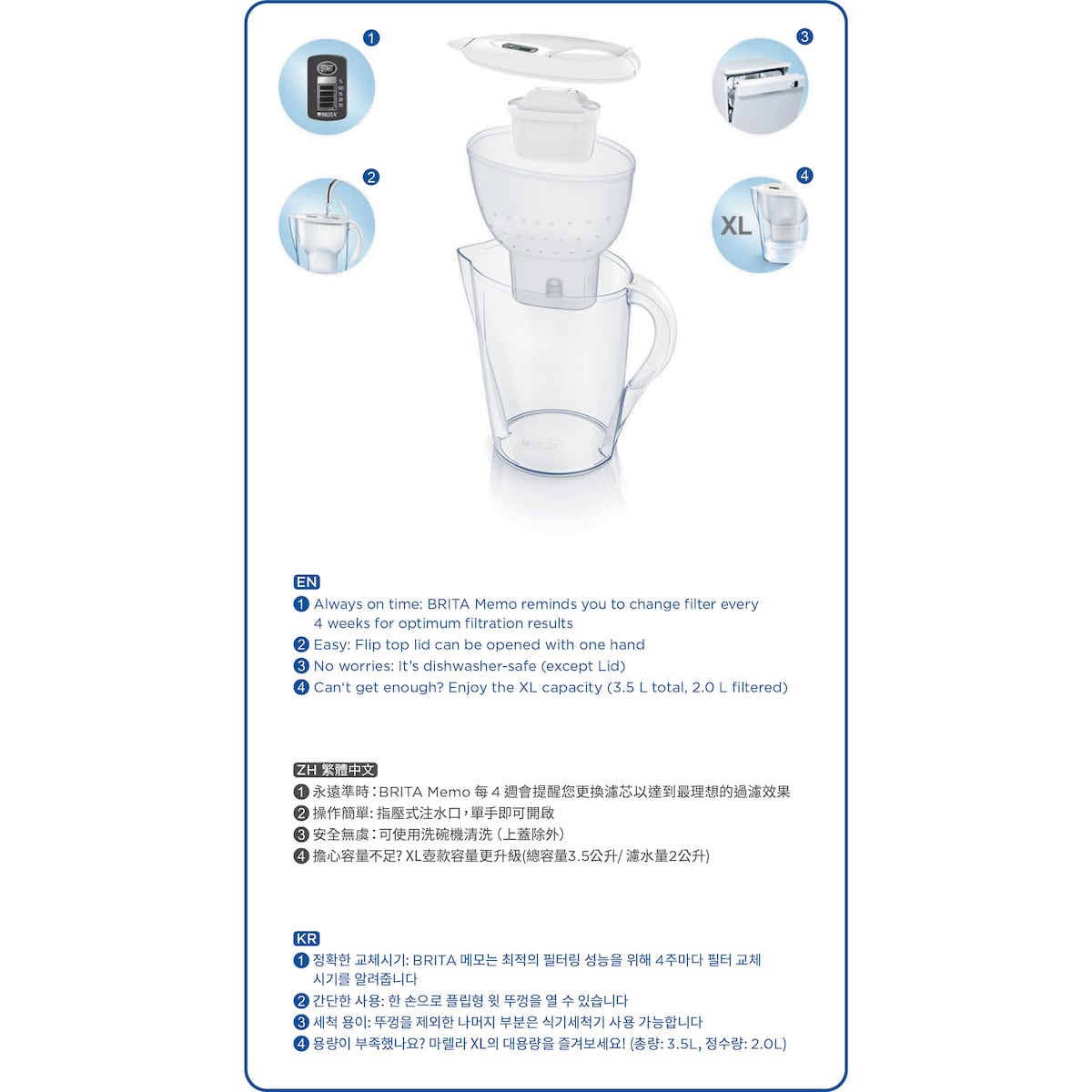 Brita Water Filter Jug Starter Pack Marella Xl 3.5l With 2 Filters Each