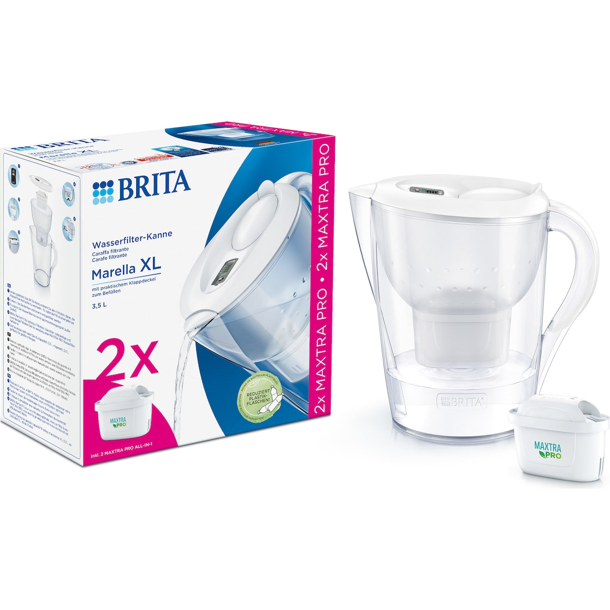 Brita Water Filter Jug Starter Pack Marella Xl 3.5l With 2 Filters Each