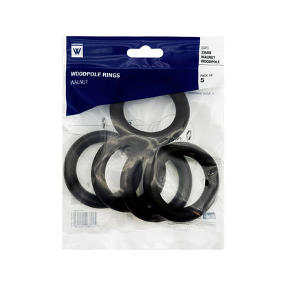Windoware Curtain Rings - 33mm - Walnut - 5 Pack