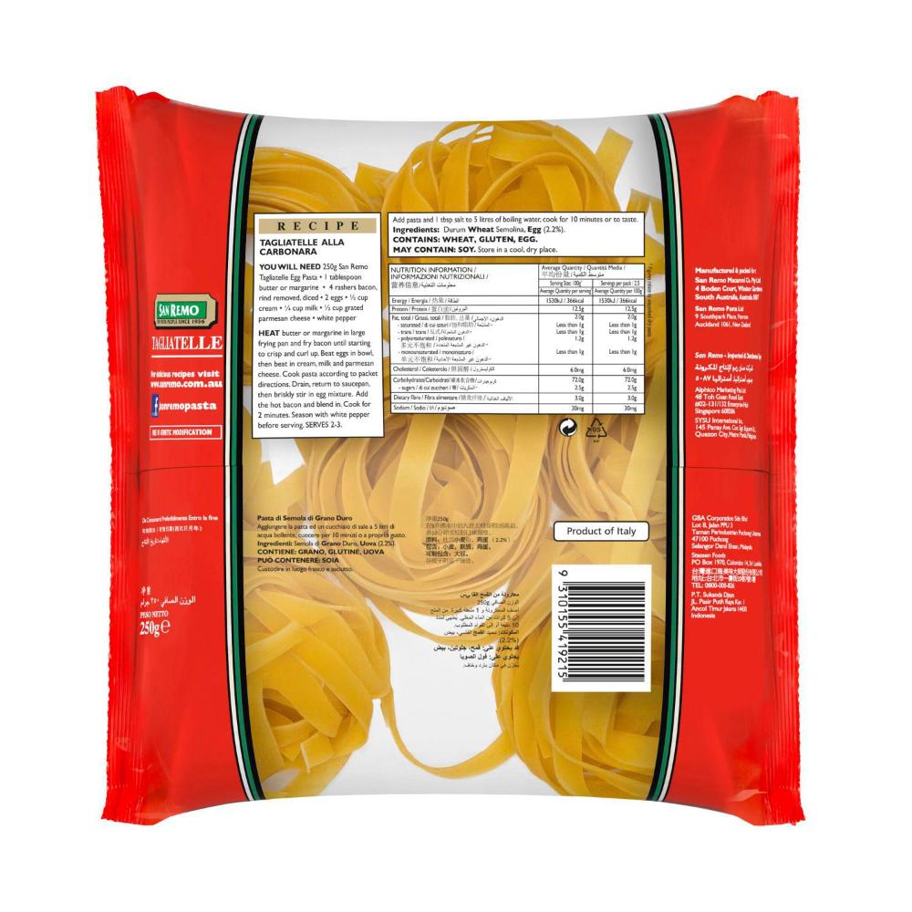 San Remo Tagliatelle Egg Pasta - 250g