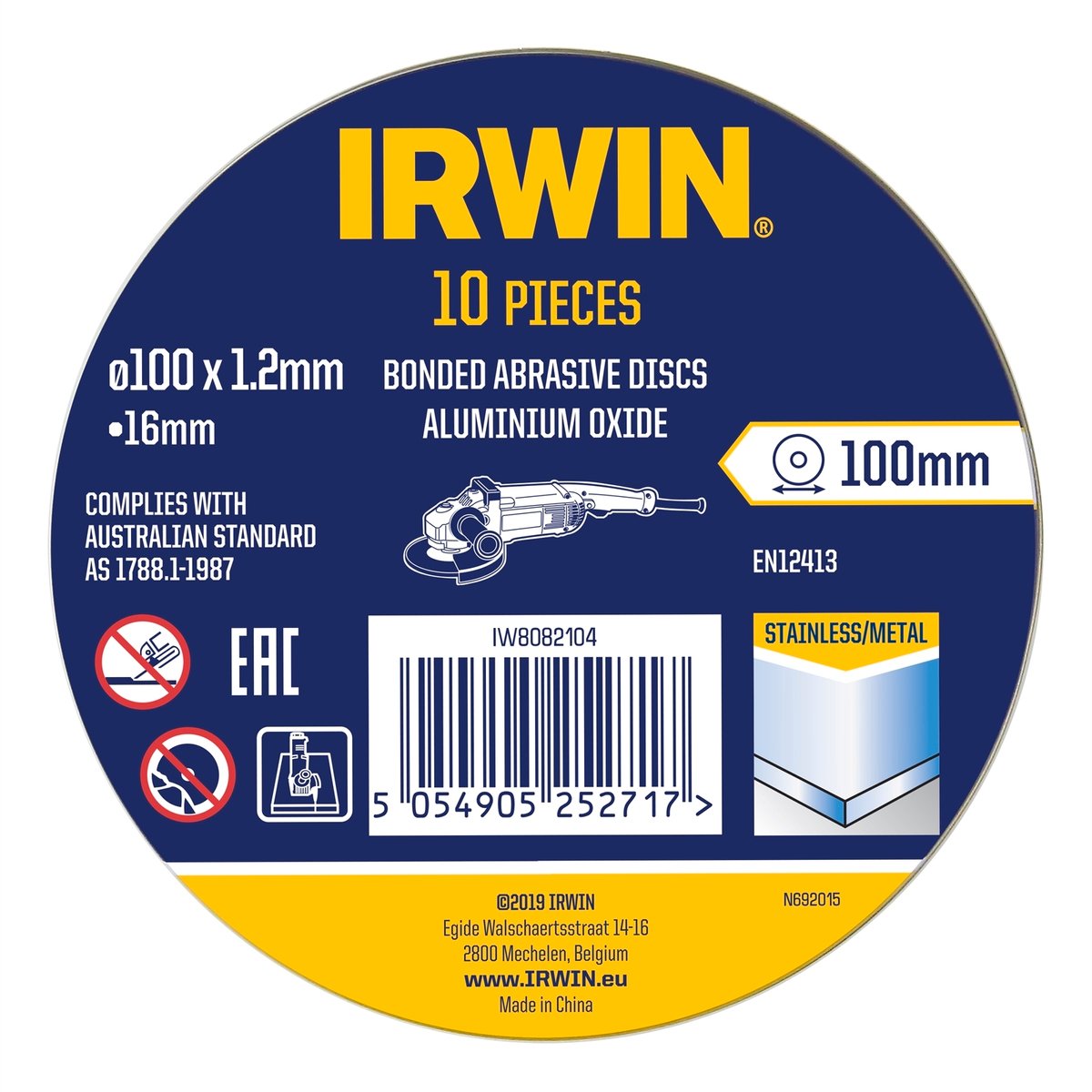 Irwin Metal Cut Off Disc 100mm 10pk - Aluminium Oxide - 1.2 x 16mm